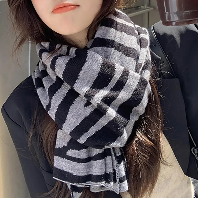

Леопардовый Теплый вязаный шарф для женщин корейский стиль шерстяной пряжи шейный платок для девушек Модные Узкие кашемировые шарфы зимний глушитель