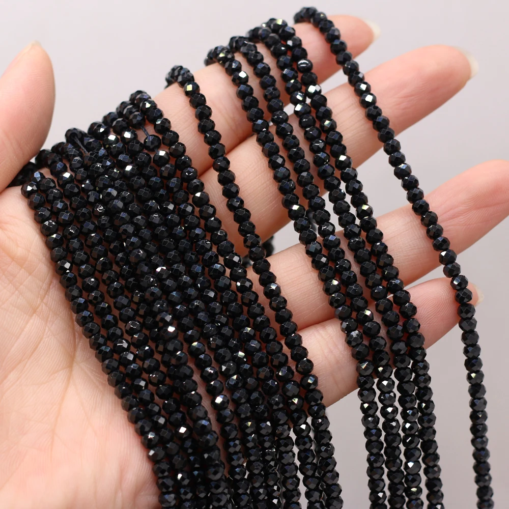 Купи Natural Stone Beads Small Black Spinel Round Faceted Spacer Beads For Jewelry Making DIY Bracelet Necklace Strand Handmade за 256 рублей в магазине AliExpress