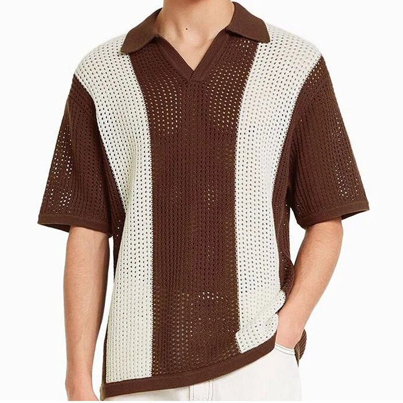 Международная торговля мужской летний тонкий вырез лоскутный цветной вязаный