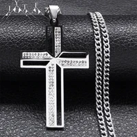 shiny crystal cross pendant necklace christian stainless steel silver color hip hop religious necklaces jewelry best gift n4859s