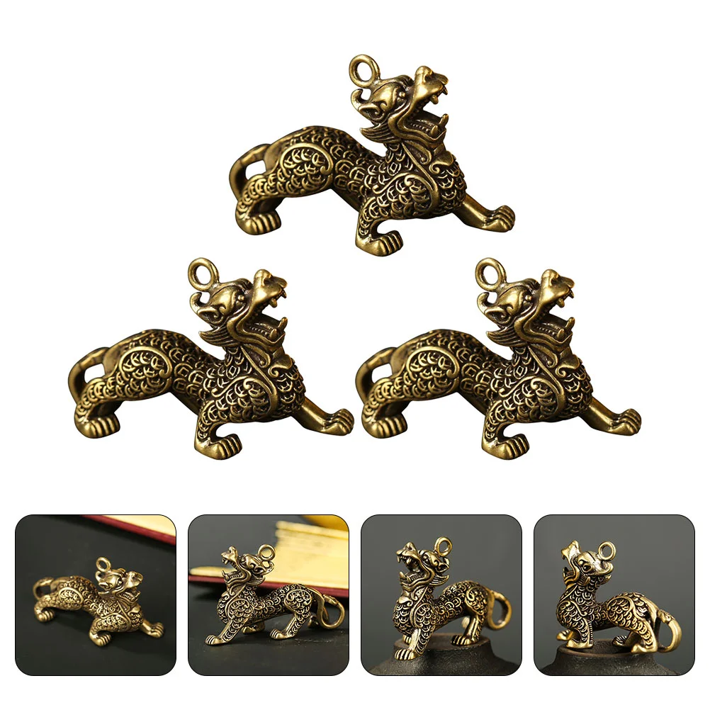 

Keychain Charms Brass Statue Animal Kirin Fengshui Wealth Figurine Decormini Lucky Ornamentfigurines Beads Adorn Protection