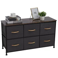 2-Tier Widen Drawer Dresser Storage Unit with 6 Easy Pull Fabric Drawers&Metal Frame Wooden Tabletop for Dorm Room Hallway Gray