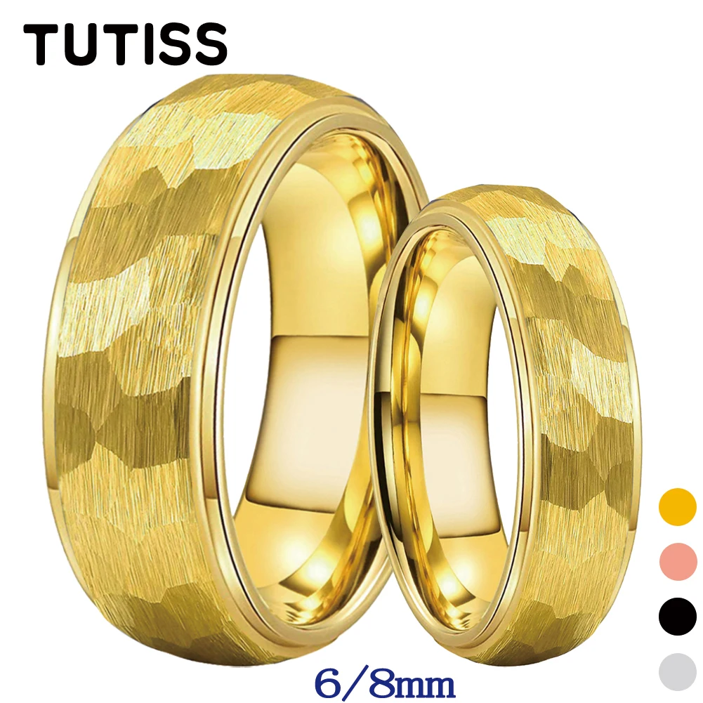 

TUTISS 6mm 8mm Tungsten Hammer Ring Nice Wedding Band For Men Women Domed Brushed Comfort Fit