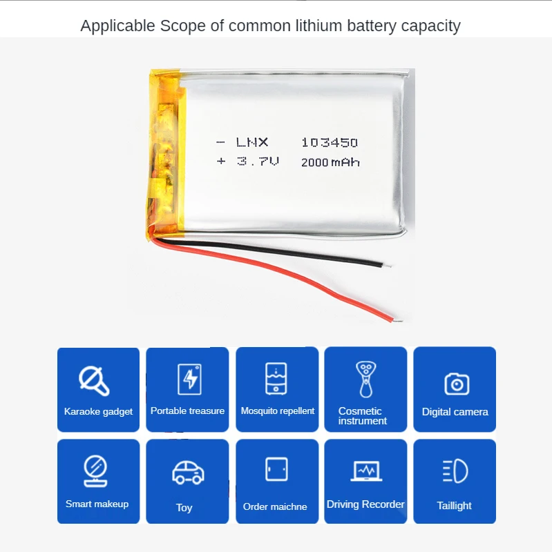 3.7V 103450 2000mah Polymer Lithium Rechargeable Battery for MP5 Toys Cameras GPS Bluetooth Speakers High Capacity | Электроника