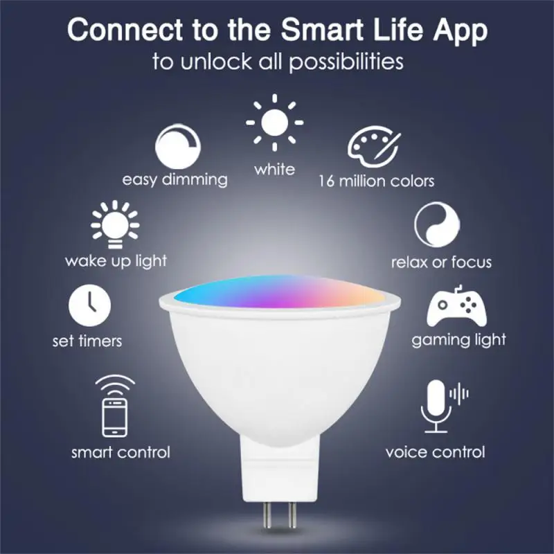 Умная лампа MR16 WiFi RGB 5 Вт с регулируемой яркостью работает приложением Alexa Home
