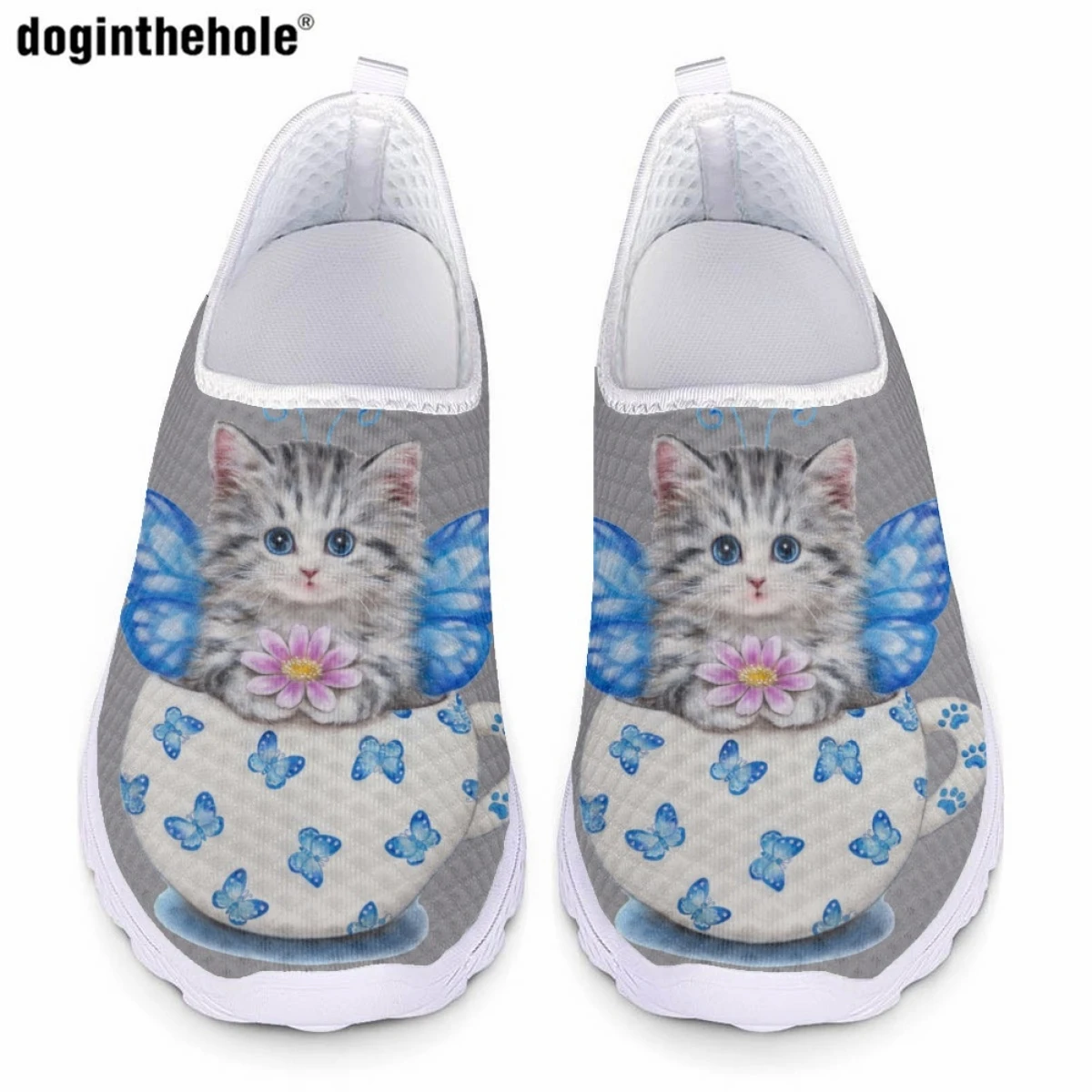 

Doginthehole Women's Summer Breathable Mesh Shoes Fashion Casual Flat Sneakers for Female Cute Kitten Hospital Nursing Shoes