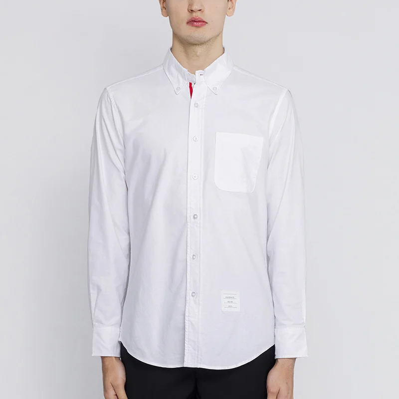 

THOM TB Men's Shirt Clothing White Top Fashion Brand Striped Closure Slim Casual Oxford Fine Cotton Long Sleeve Women's Shirts