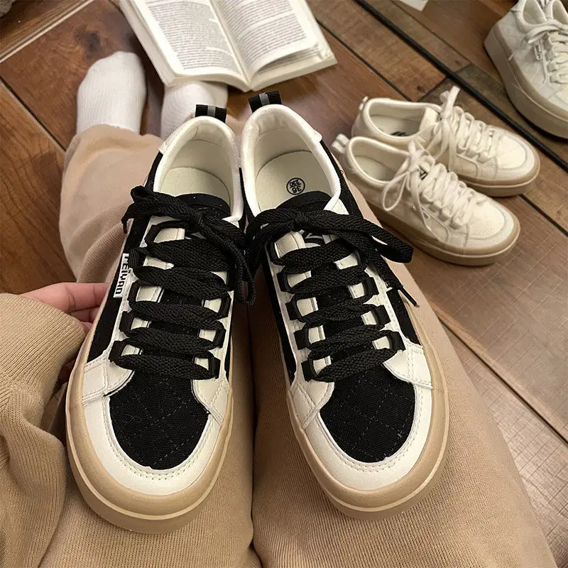 HOUZHOU Korean Platform 2022 Womens Sneakers Spring New White Casual Canvas Flat Shoes Vulcanize Running Tennis Basket Lolita