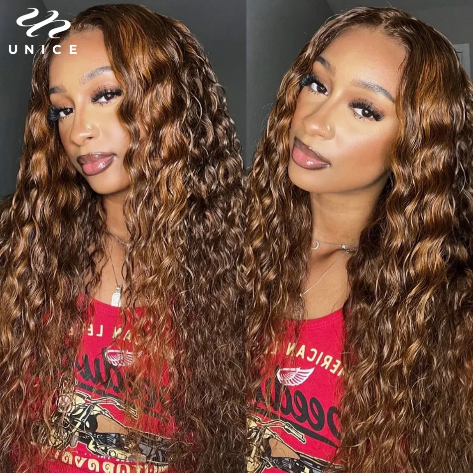 UNice Hair Wear Go Wigs Pre-Cut 6x4.75 Lace Closure Wig Mixed Brown Water Wave Glueless Wig Human Hair Preplucked Lace Wig