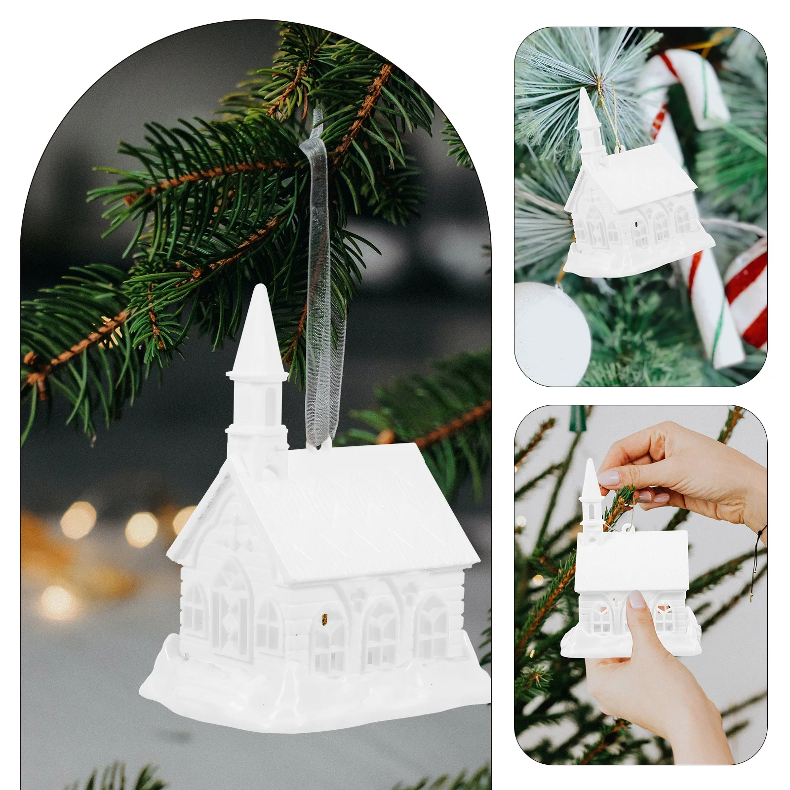 Белый маленький дом в снежной сцены пластиковая модель мини-рождественские