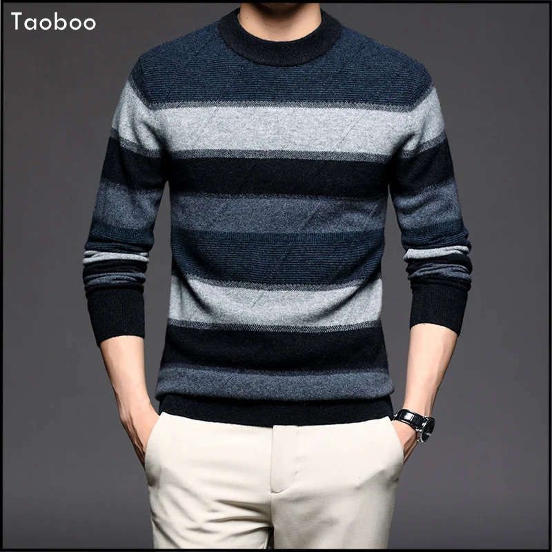 

Casual Men's Sweater O-Neck Business Striped Slim Fit Knittwear Fashion Spring Fall Pullovers clothing