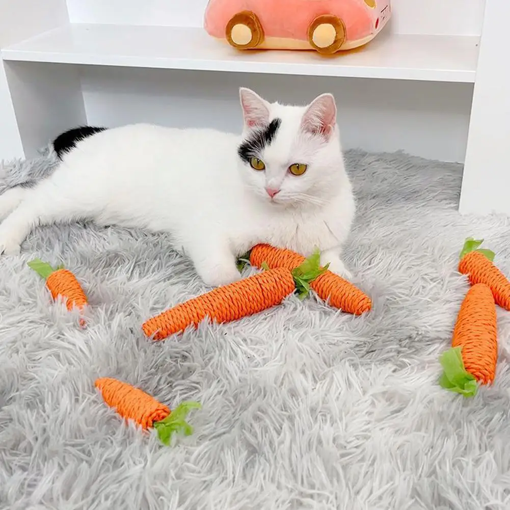 

Pet Cat Toy Paper Rope Knitting Carrot Chew Toys Built-in Clean Cat Bell Accessories Teeth Vocal Interaction Grinding Teeth