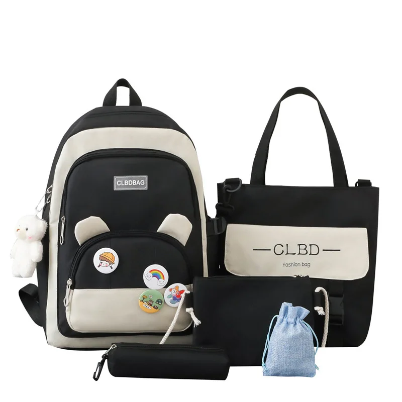 

4 Piece Set School Bags for Girls Teen Backpack Cute High Student Schoolbag Nylon Bookbag Campus Casual Korean Bagpack