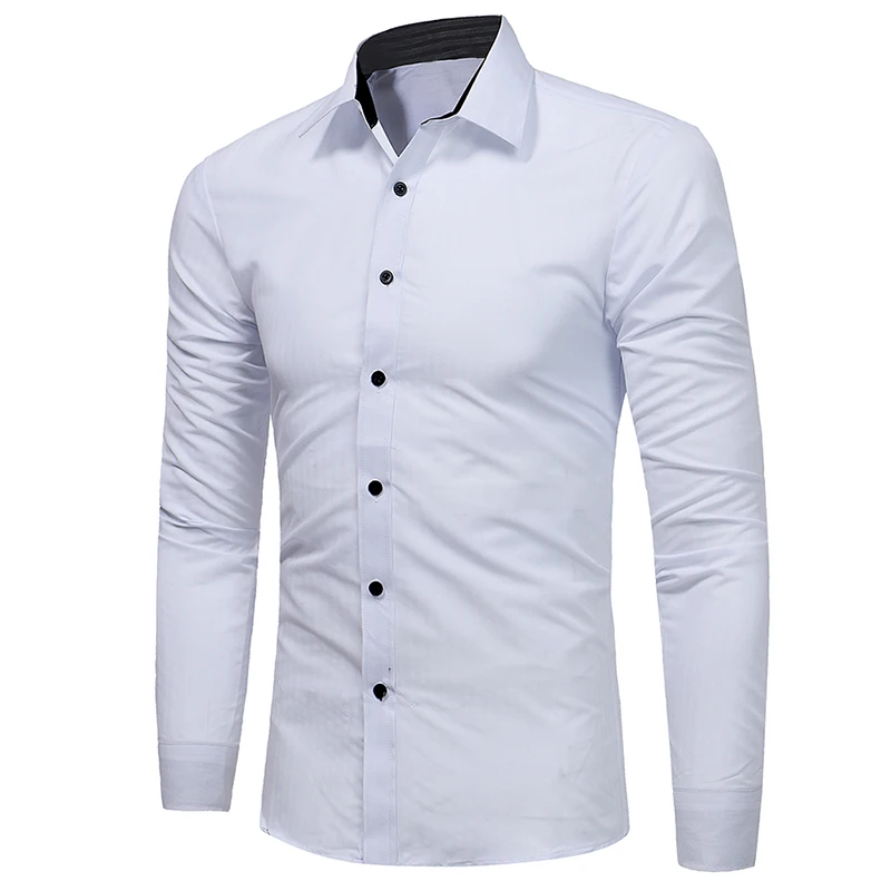 Men Slim Fit Dark Striped Long Sleeve Dress Shirt Stand Collar Cotton Casual Work Shirt