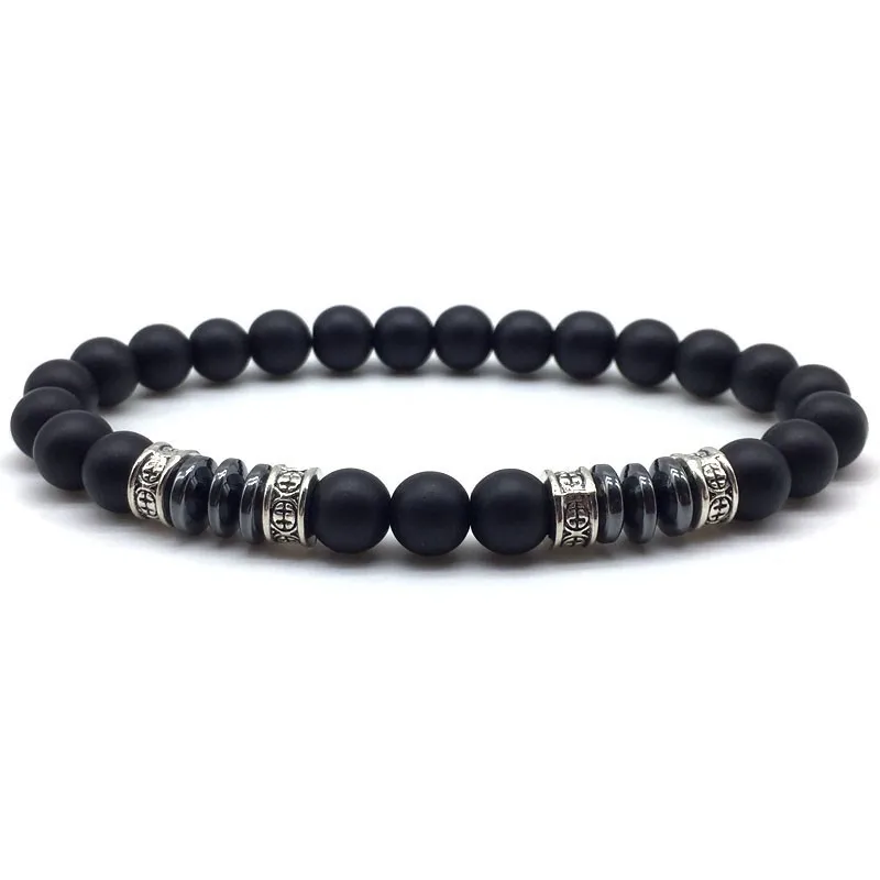 

Fashion Men Bracelets Classic 8mm Beads Geometric Hematite Strand Triple Health Protection Bracelet For Couple Jewelry Pulsera