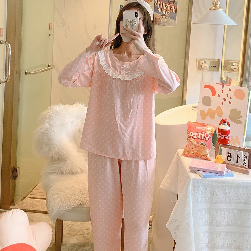 Pajamas for Women Outerwear Long Sleeve Cotton Silk  Plaid Ensemble Femme 2 Pièces