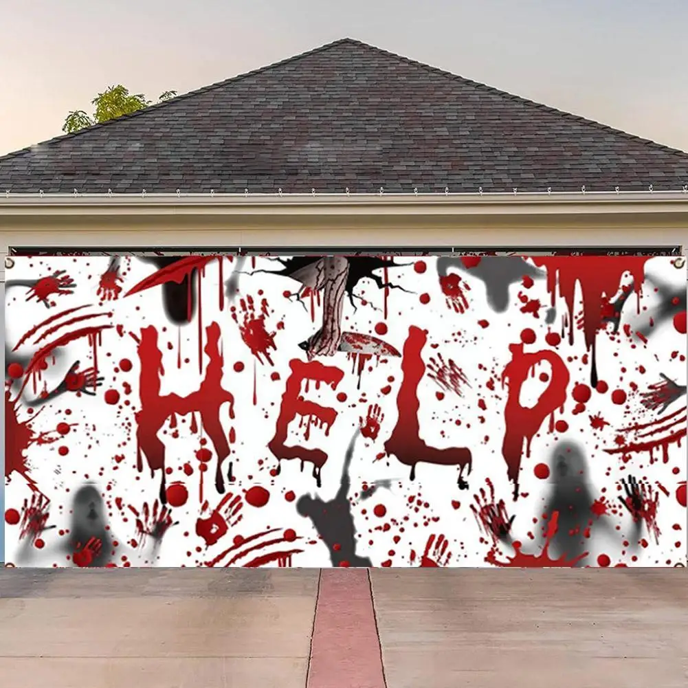 

Halloween Garage Door Blood Handprint Ghost Garage Flag Door Decoration Decor 400*240cm Hanging Hanging Halloween Cl C2g6