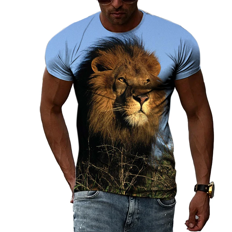 

Summer Fashion Animal Lion graphic t shirts For Men Casual 3D Print Tee Hip Hop Harajuku Personality Round Neck Short Sleeve Top