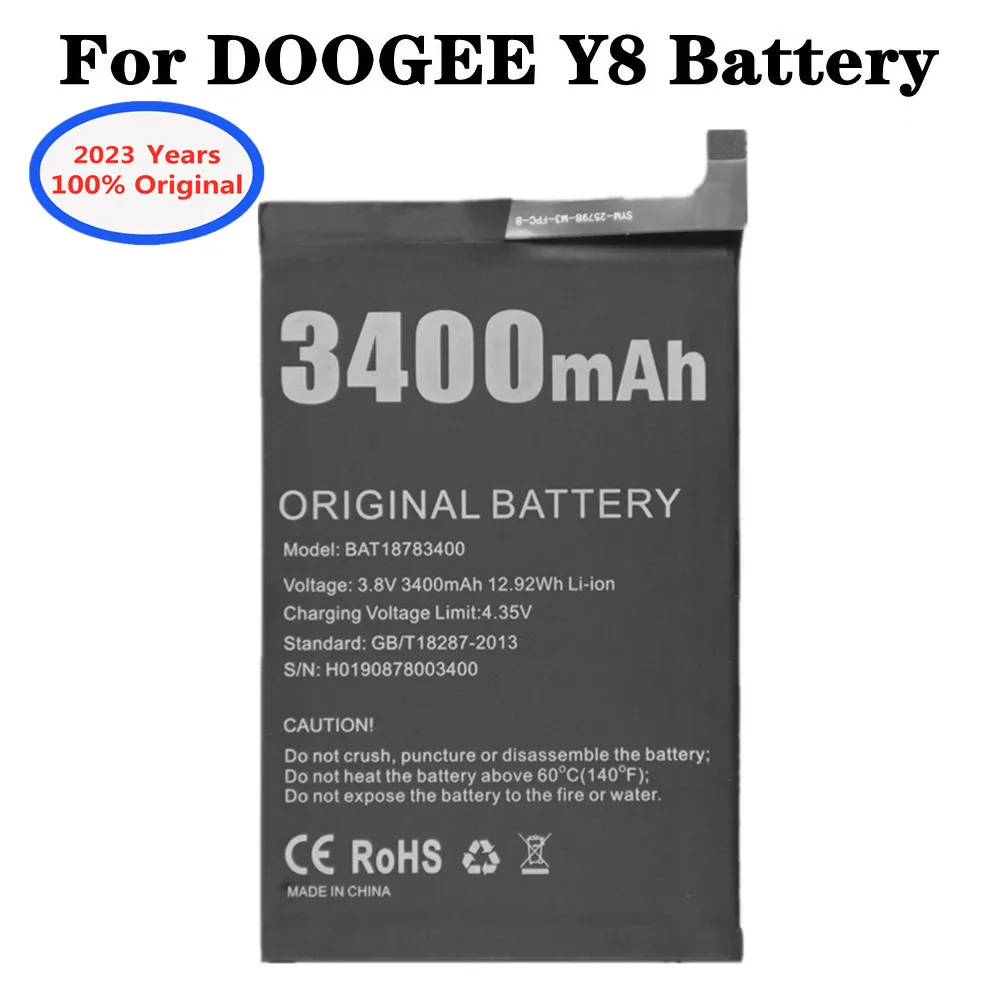 

2023 Years 100% Original Phone Battery For DOOGEE Y8 BAT18783400 3400mAh High Capacity Long Standby Time Bateria Batterie