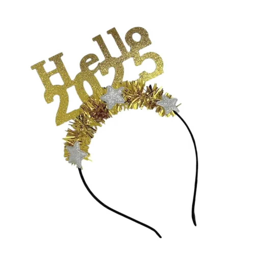 Hello 2025 с Новым годом повязка на голову блестками и звездами рождественский