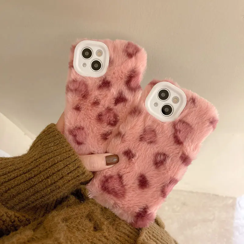 

Ins плюшевый розовый с леопардовым принтом, пушистый, горячая девушка, Женский чехол для 11/12/13 promax Apple iPhonexs