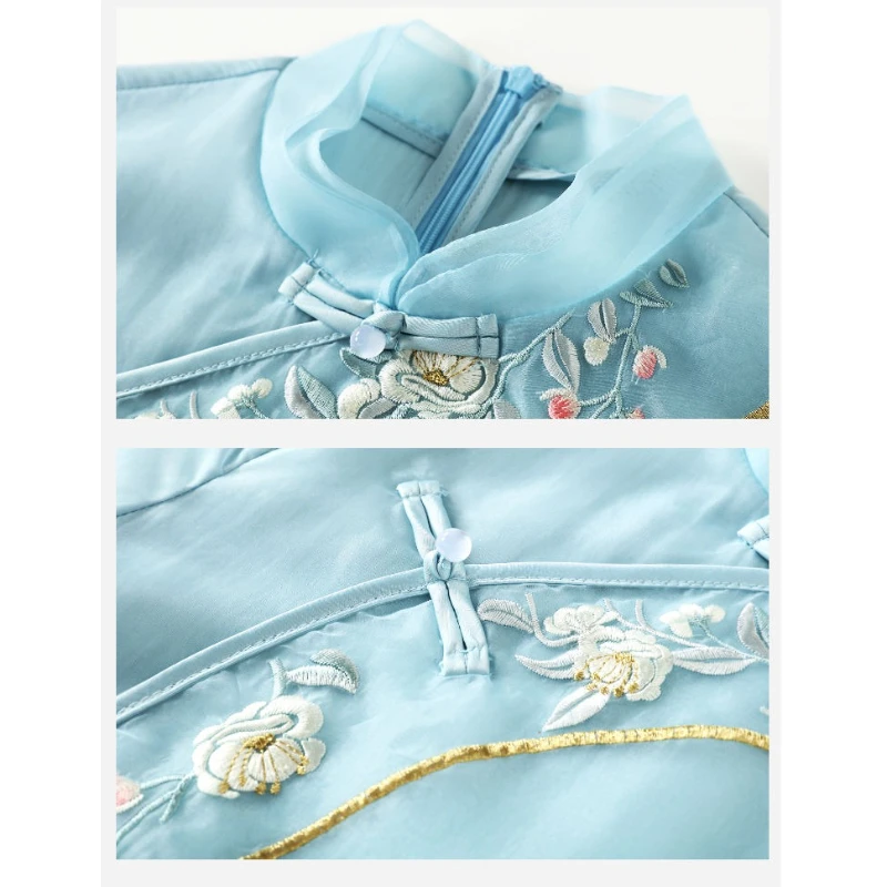 Фото Новинка 2023 года, китайское платье Cheongsam, женское струящееся свободное платье в стиле ретро с вышивкой, элегантное летнее повседневное платье макси, модифицированное Ципао №4