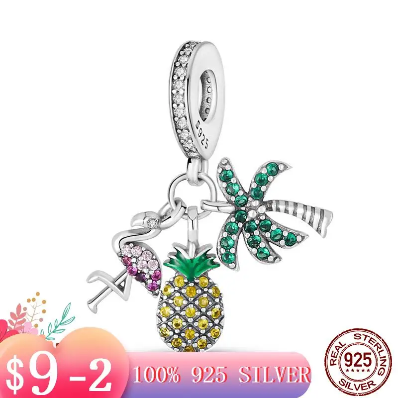 

Independent Design New 925 Sterling Silver Pineapple Flamingo Coconut Charm Fit Original Pandora Bracelet DIY Jewelry For Women