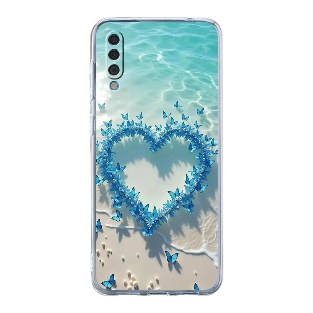 Фото Чехол для Samsung A56 A36 A26 A16 A14 A12 A22 A32 5G A34 A42 A52 A54 A50 A70 A40 A20S A04S A06 Cover Blue Butterfly Ocean Waves №3