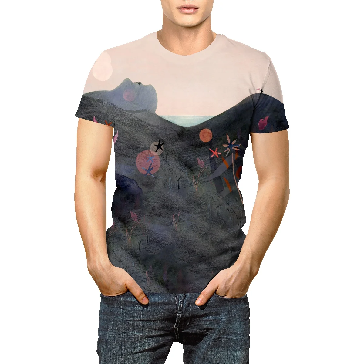 

Мужская футболка оверсайз с коротким рукавом и мультипликационным принтом в американском стиле ретро 2022