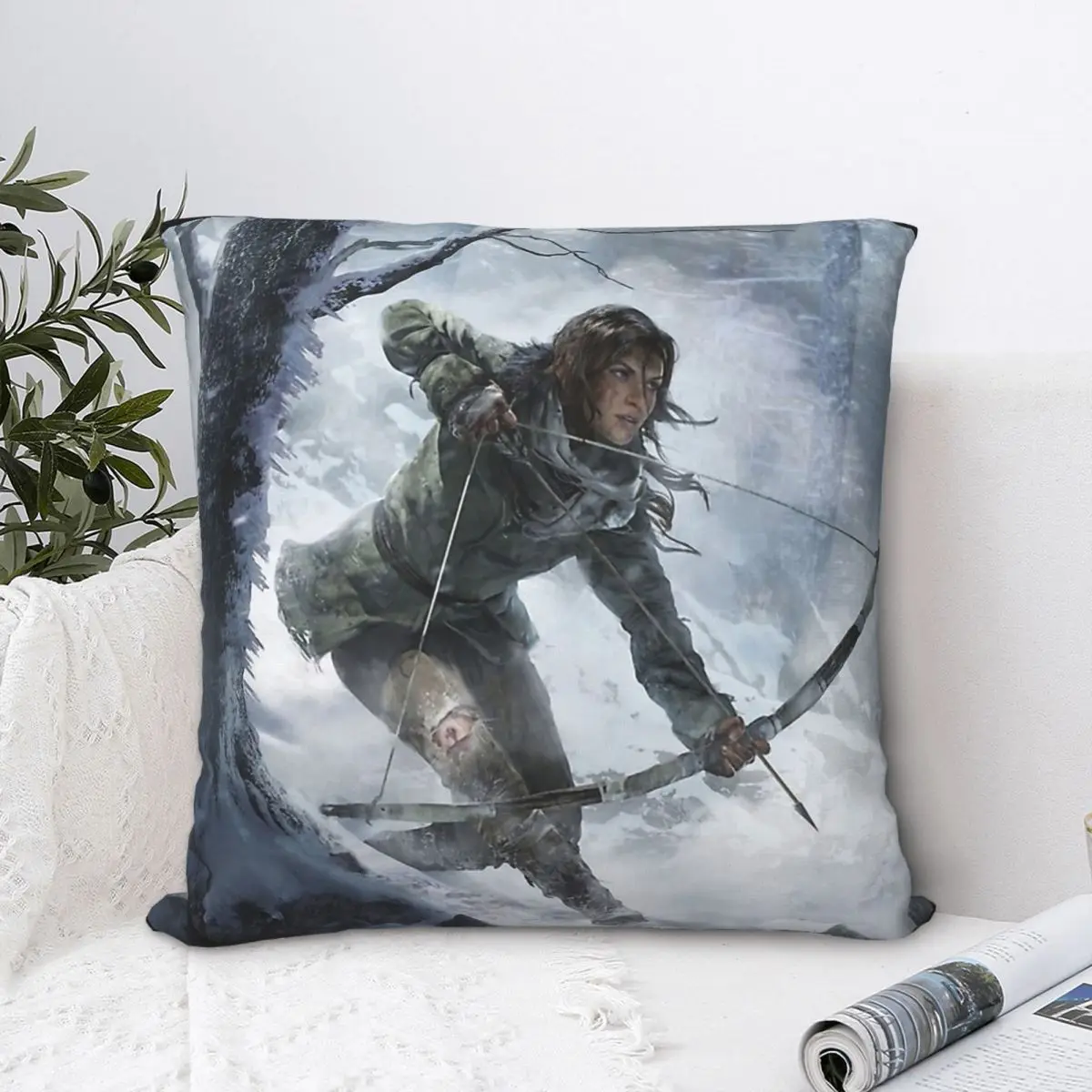 

Lara Croft Artwork Polyester Cushion Cover Tomb Raider Jonah Maiava Game For Sofa Car Decorative Washable Hug Pillowcase