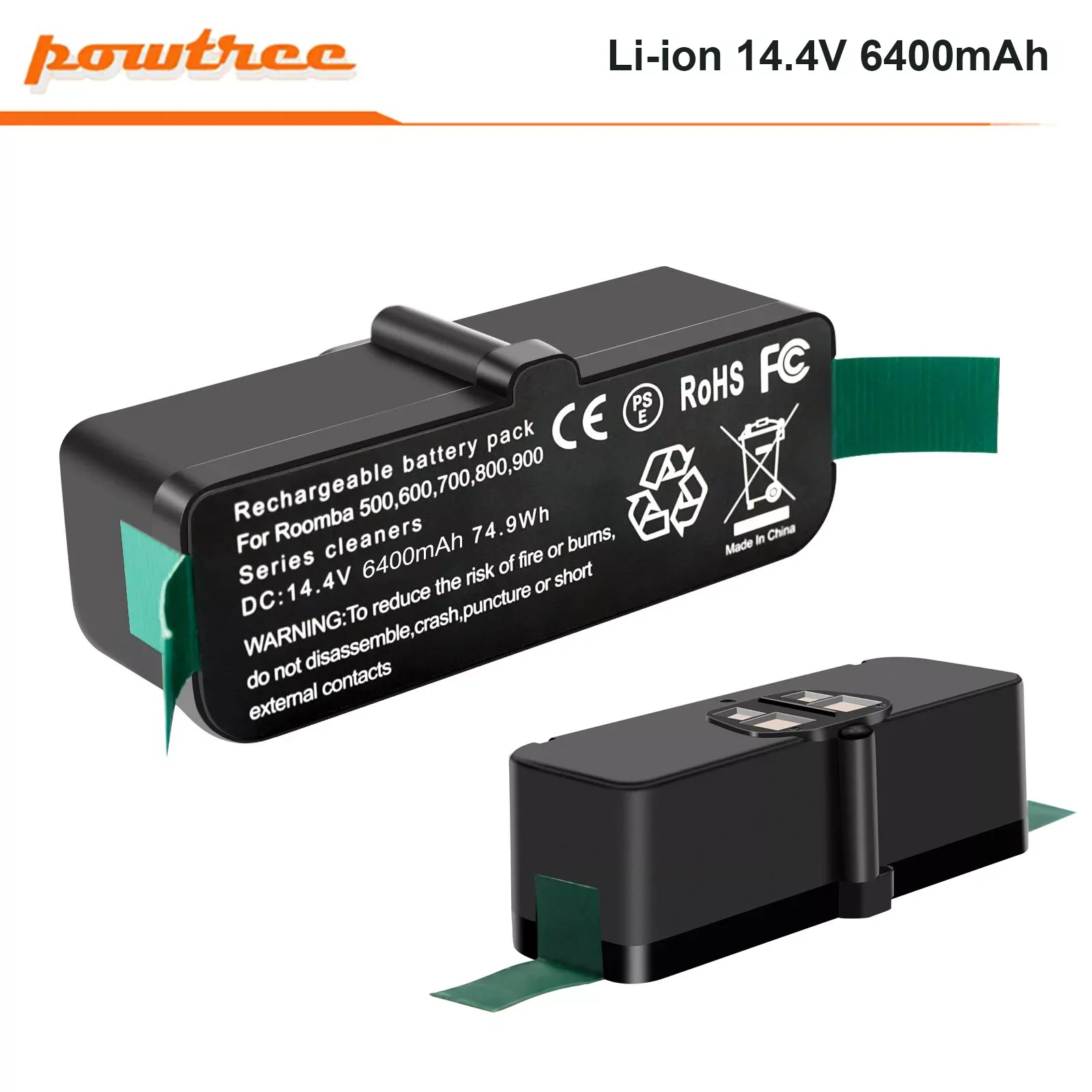 

Powtree 6400mAh Rechargeable batteries Li-ion For iRobot Roomba battery 500 550 620 650 760 770 800 vacuum cleaner 14.4V Tools