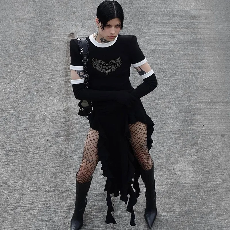 

Женское платье в стиле панк, черное платье для Хэллоуина, Модное Длинное Платье с рисунком, женское платье