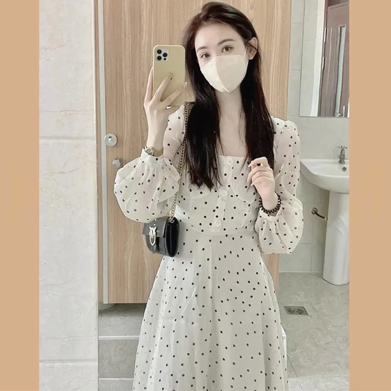 

2023 New Little Fragrance French White Dotted Fairy Dress Thin Style summer dress