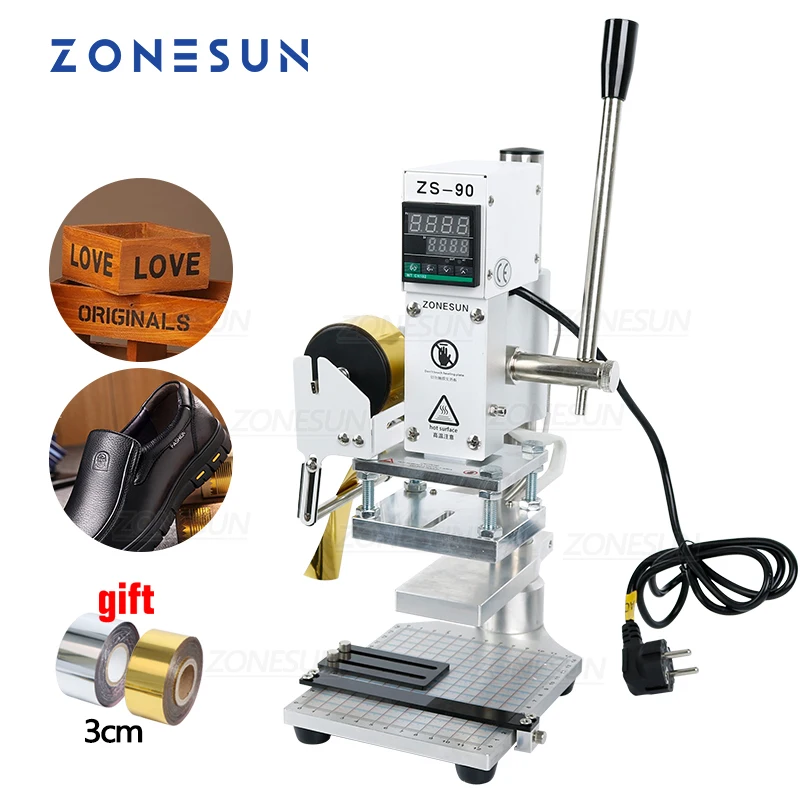 ZONESUN Free Foil Paper Hot Foil Stamping Machine embossing Bronzing Machine for Shoes Leather Bag Wood Custom Logo