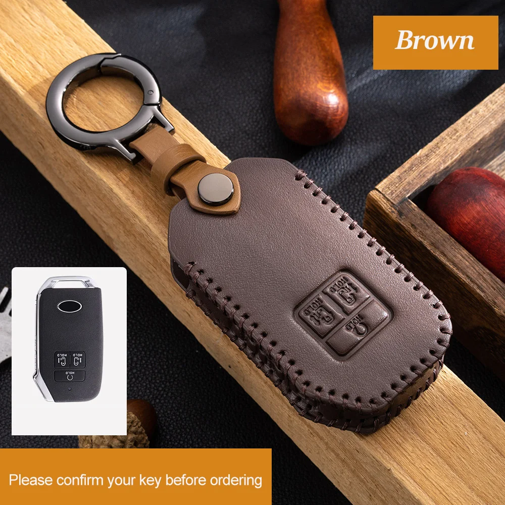 

Genuine Leather Car Key Case Cover Fob Shell for Carnival 2021 2022 Gold Edge