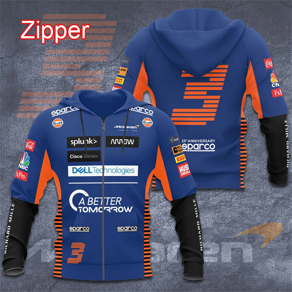 

2023 F1 McLaren Hoodie Formula One Team Car Racing 3D Print Gulf Men Women Fashion Zipper Sweatshirt Children Spring Jacket Coat