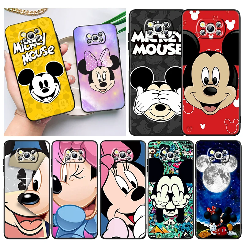 

Lovely Minnie Mickey Mouse Phone Case For Xiaomi Mi Poco X5 X4 X3 NFC F4 F3 GT M5 M5s M4 M3 Pro C50 C40 5G Cover Black Funda