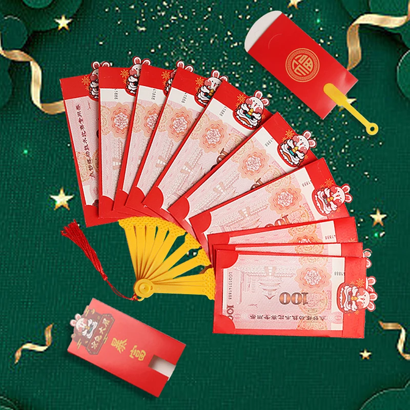 pochettes-rouges-lapin-nouvel-an-chinois-2023-sac-cadeau-porte-bonheur-6-8-10-cartes-enveloppes-pliables-creatives-en-forme-d'eventail
