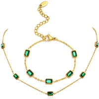 chic green color cz stone choker necklaces for women jewelry gold color stainless steel chain collar ladies girls party gift