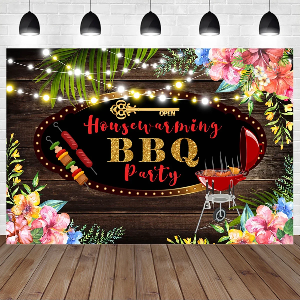 Mocsicka летний новоселье барбекю вечерние фотобудка фон тропические цветы домашний