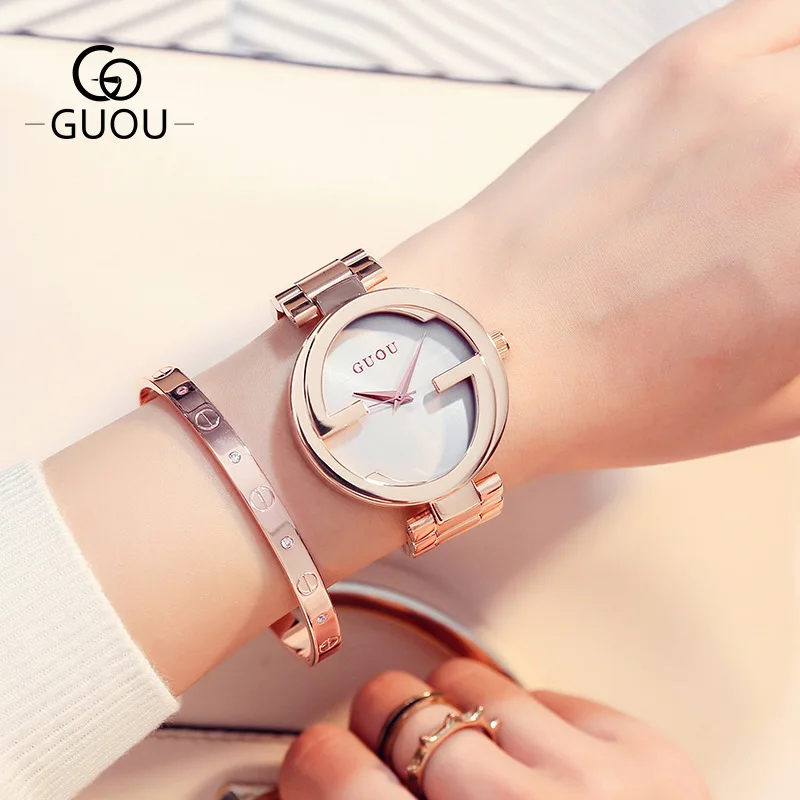 

Fashion Round Quartz Luxury Rose Gold Dial Casual Wrist Watch Stainless Strap Fashionable Clock Waterproof Wristwatch for Women