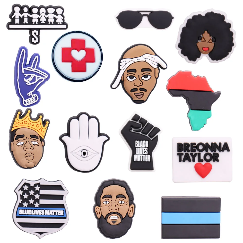 

Смешанные 50 шт. черного цвета, лучше, BLM # I не может дышать, подвески для обуви из ПВХ, подходят для обуви, забивные браслеты с отверстиями Croc Jibz