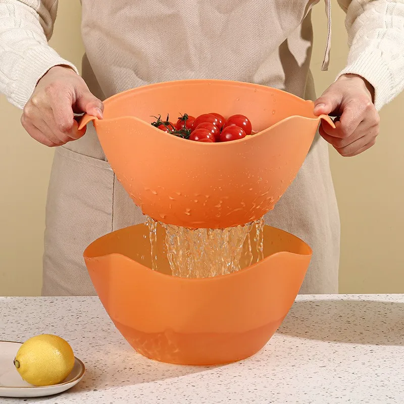 

1Pcs New Plastic Kitchen Basin Solid Color Environmental Drain Basket Large Capacity Fruit And Vegetable Storage Basket CW669