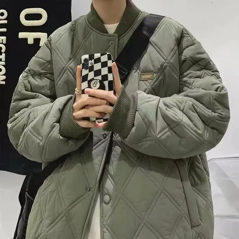 QWEEK Woman Parkas Harajuku Cropped Baseball Jacket Cotton Padded Coats BF Style Korean Loose Thick Couple Casual Korean Fashion