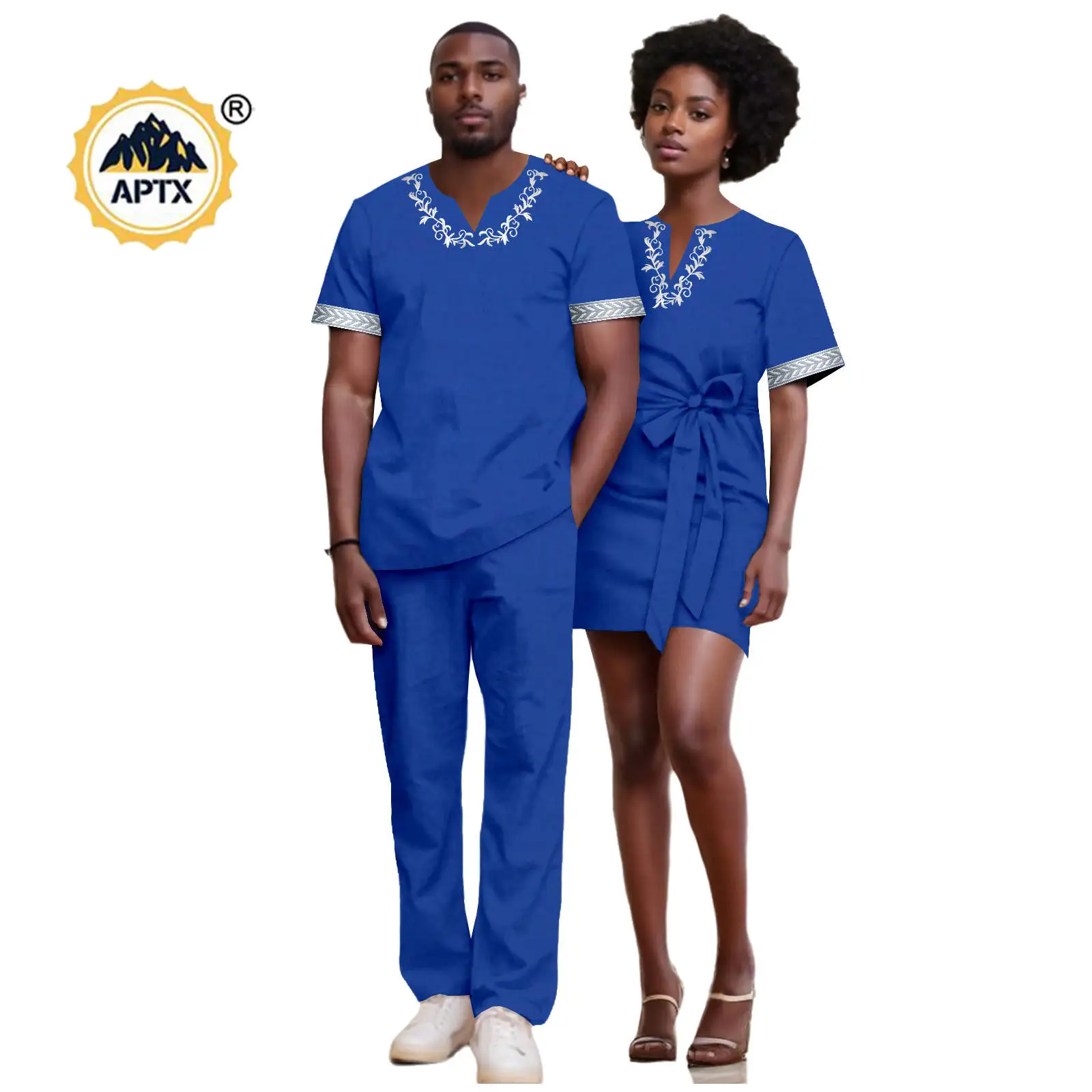 Летние африканские женские мини-платья с аппликацией одинаковая одежда для пар