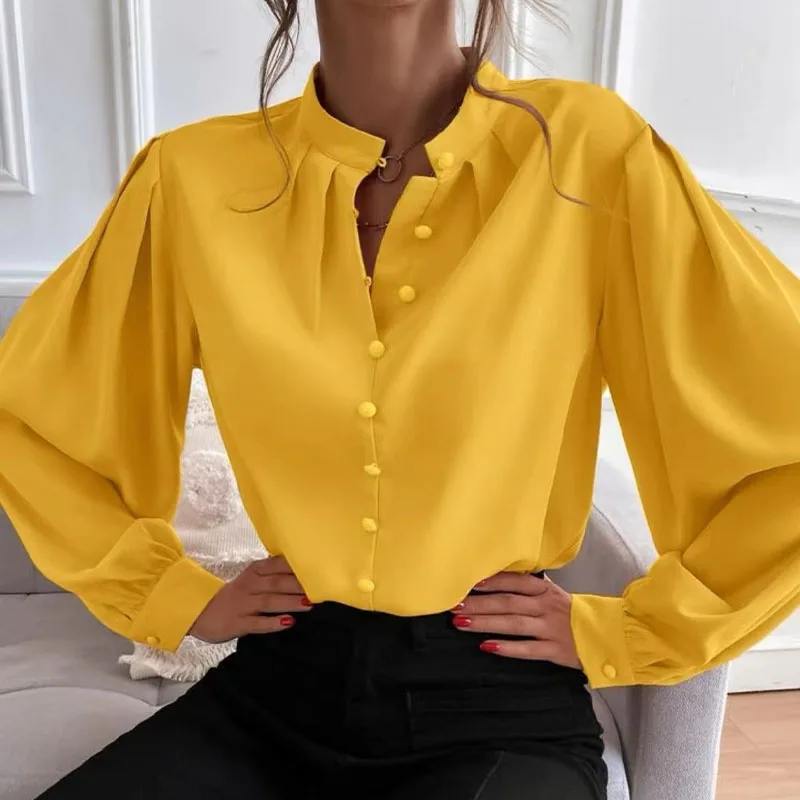 

Однотонные повседневные свободные рубашки для женщин, осень 2023, винтажные женские рубашки и блузки большого размера, модные элегантные Молодежные женские топы