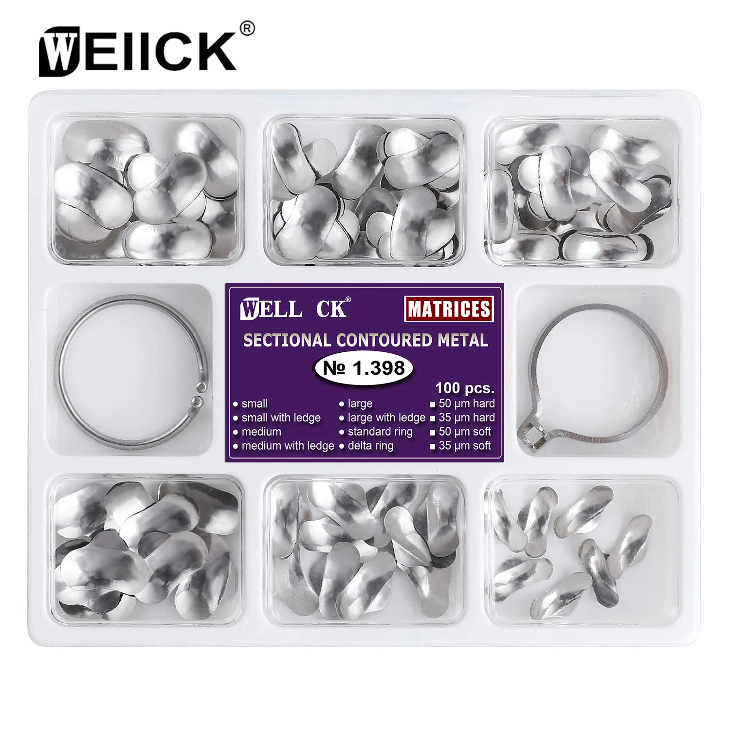 100 Pz/Scatola Matrici Metalliche Sagomate Sezionali A Matrice Dentale Bande Anelli A Matrice Dentale Sostituzione Completa Dei Denti Dentsit Igiene O