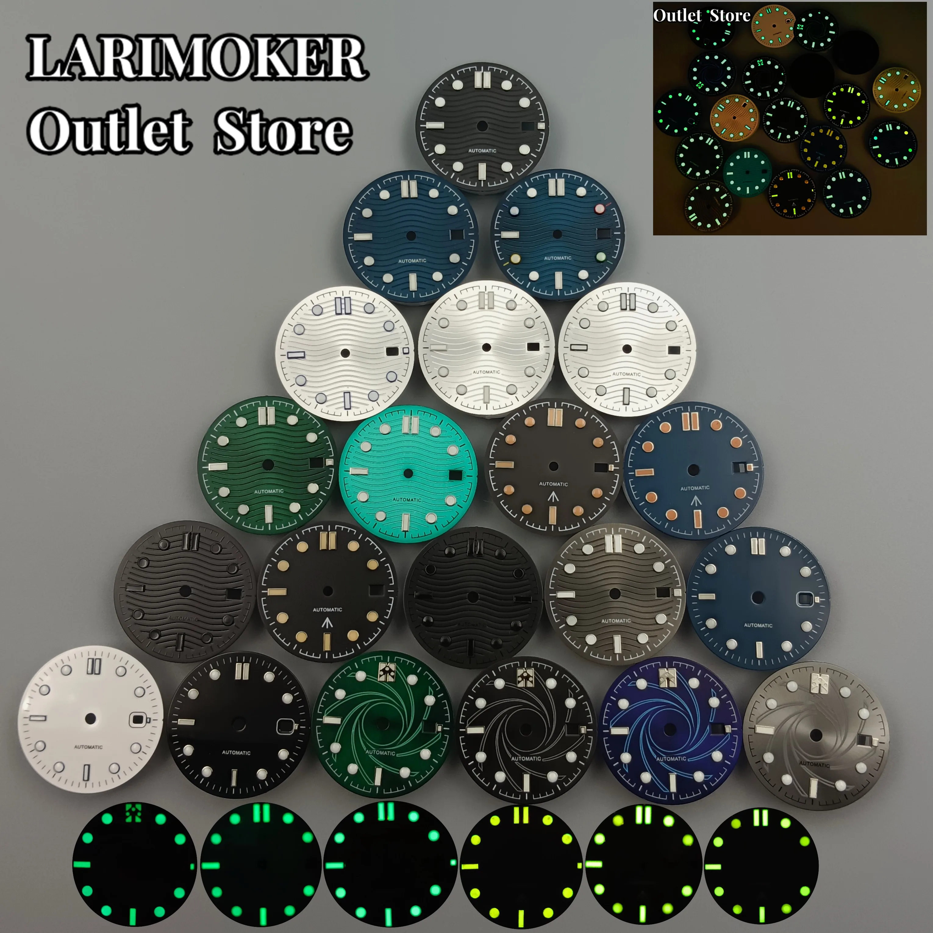 Циферблат LARIMOKER для часов 31 мм черный синий зеленый серебристый светящийся