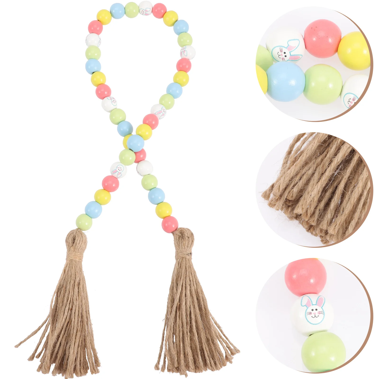 

Rustic Bead Garland Bunny Decor Farmhouse Prayer Beads Table Garland Easter Tassel Beads Wreath Beads String Tassel Pendant