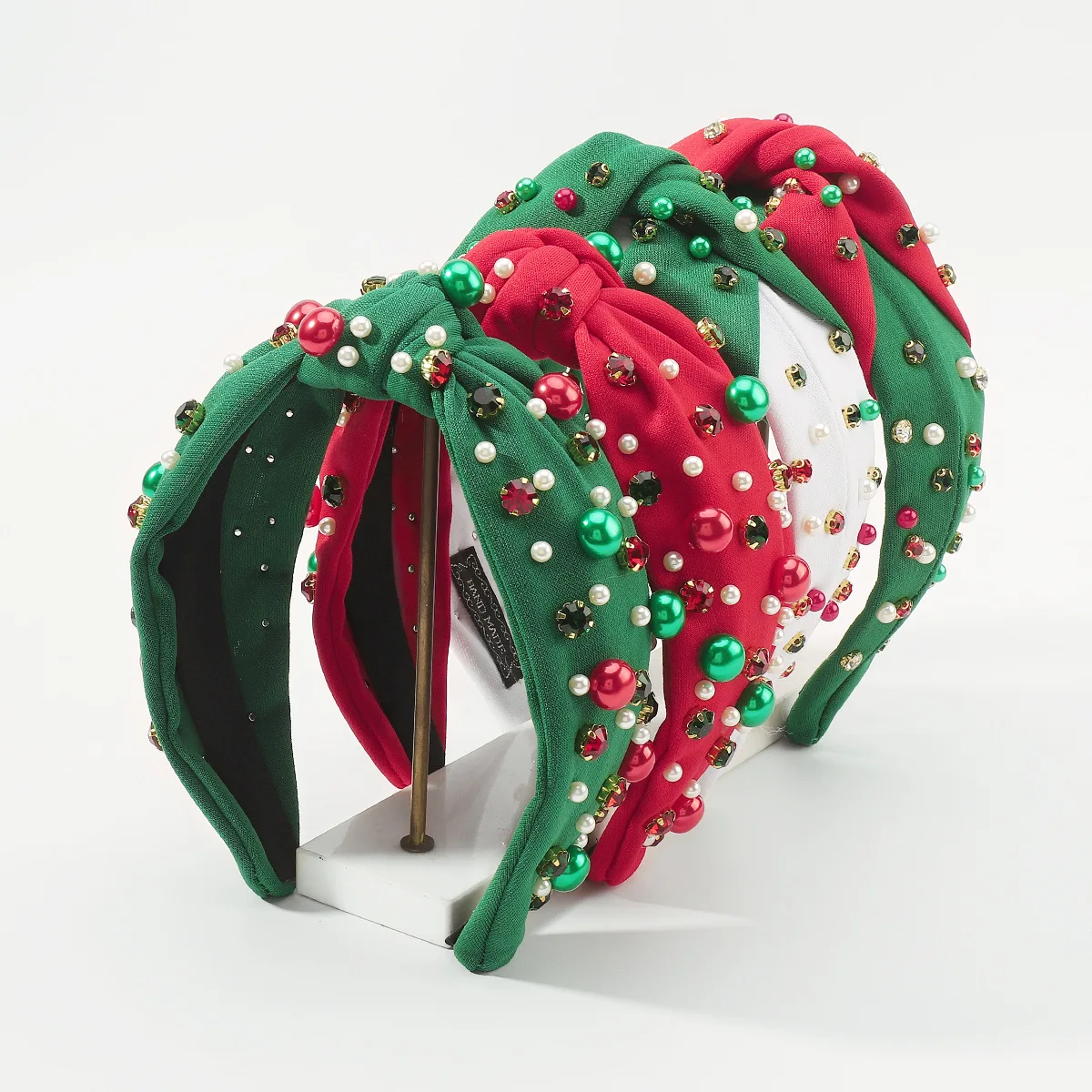 

Christmas headband wide edge with diamond and color clash knot headband